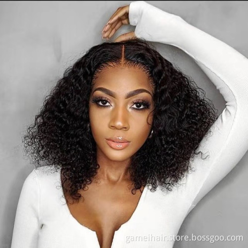 best wholesale peruvian natual curly cuticle aligned short dc bob human hair glueless hd transparent 4*4 13*4 lace front wigs